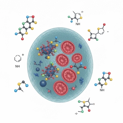 Scientific illustration of NAD+ molecules interacting with brain cells