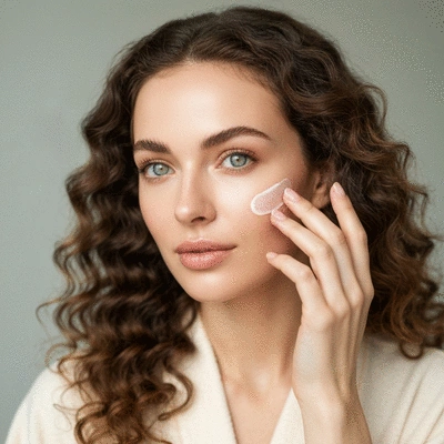Woman applying skincare product to her face