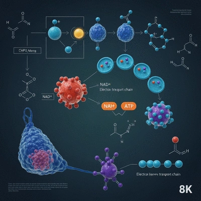 Scientific illustration of NAD+ in cellular metabolism pathways