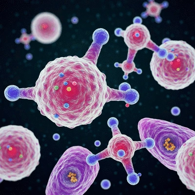 Microscopic view of NAD+ molecules interacting with heart cells