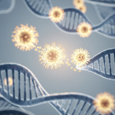 Microscopic view of DNA strands being repaired by enzymes, symbolizing NAD+ role in cellular health