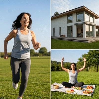 Person enjoying a healthy lifestyle with exercise and nutritious food