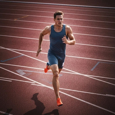 Athlete running on a track with a subtle glow representing energy, clean image, no text, no words