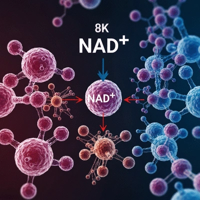 Microscopic view of NAD+ molecules and cellular energy production