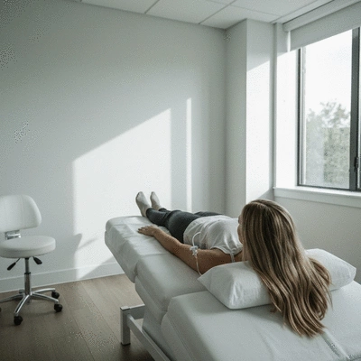 Patient receiving NAD+ IV therapy in a modern clinic setting