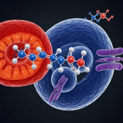 Scientific illustration of NAD+ molecule interacting with cellular components