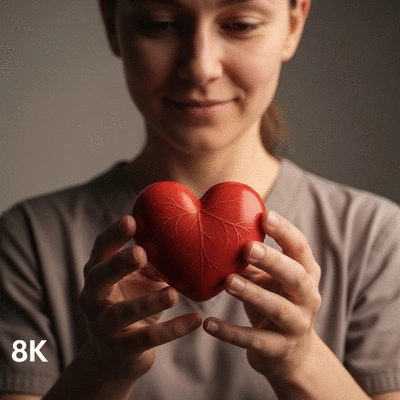 Person holding a heart-shaped object, symbolizing heart health and care