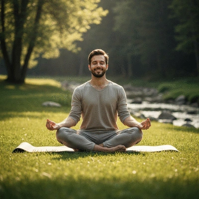 Person meditating peacefully in a yoga pose outdoors